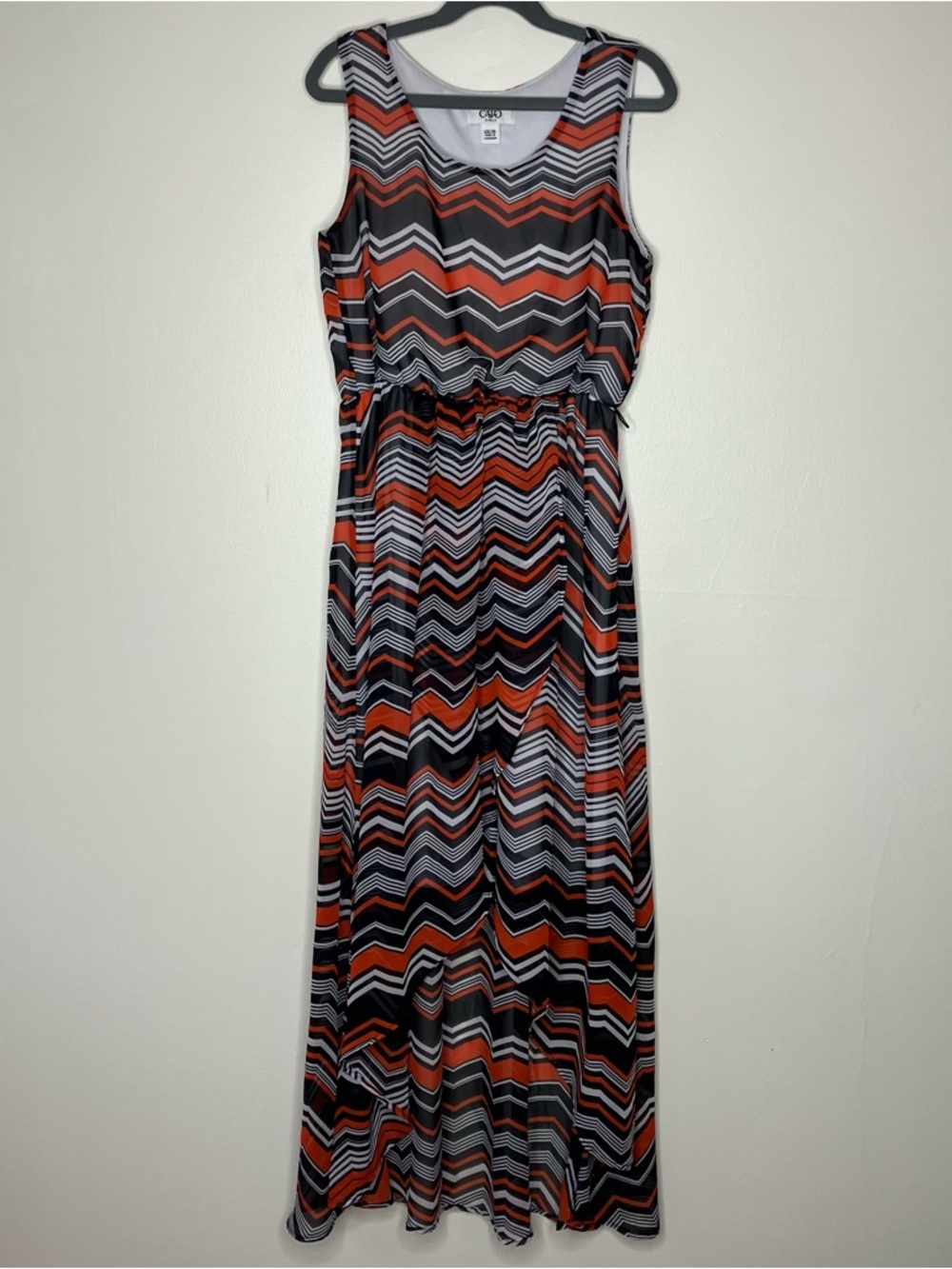 Cato girls  black orange white chevron striped high low dress L 12/14